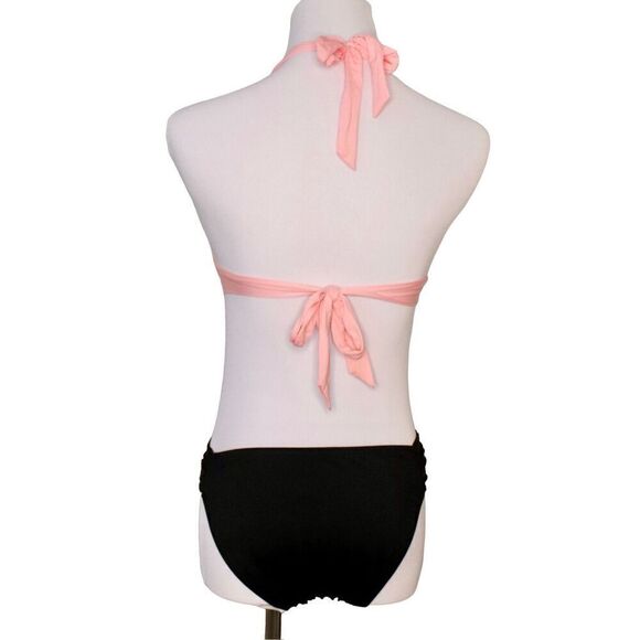 Mossimo Pink Black Halter Padded Bikini Swimsuit LARGE Swimwear Beach Retro‎ - Picture 2 of 13